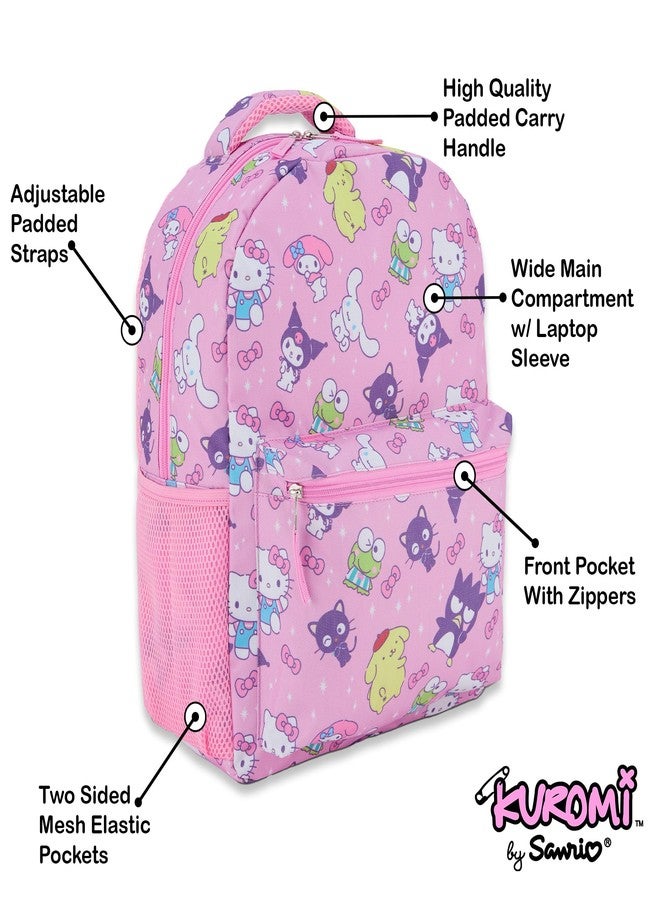 Sanrio Official Hello Kitty Allover School Backpack - My Melody, Kuromi, Keroppi, Badtz-Maru - Pink Group Bookbag for Boys & Girls - Image 4