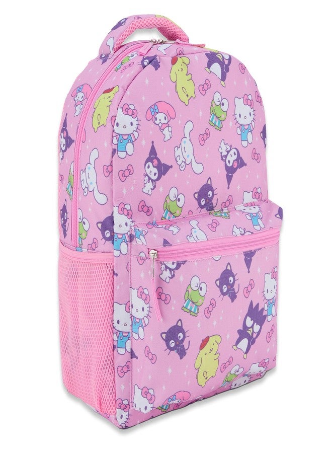 Sanrio Official Hello Kitty Allover School Backpack - My Melody, Kuromi, Keroppi, Badtz-Maru - Pink Group Bookbag for Boys & Girls - Image 1