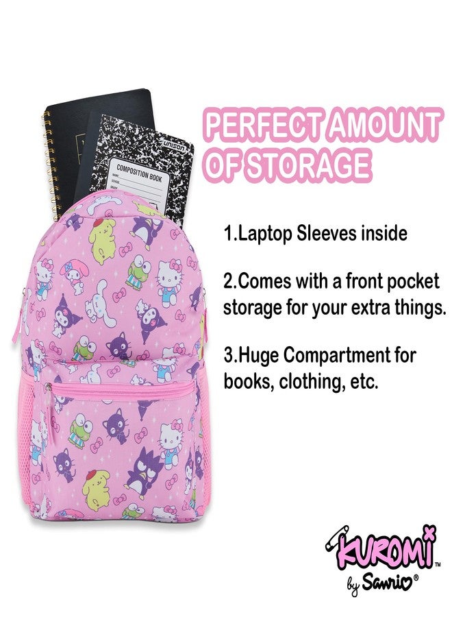 Sanrio Official Hello Kitty Allover School Backpack - My Melody, Kuromi, Keroppi, Badtz-Maru - Pink Group Bookbag for Boys & Girls - Image 3