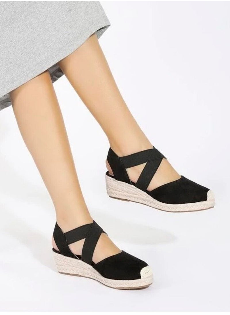 Generic - Closed Toe   Espadrille Wedges Sandals Black - Image 1