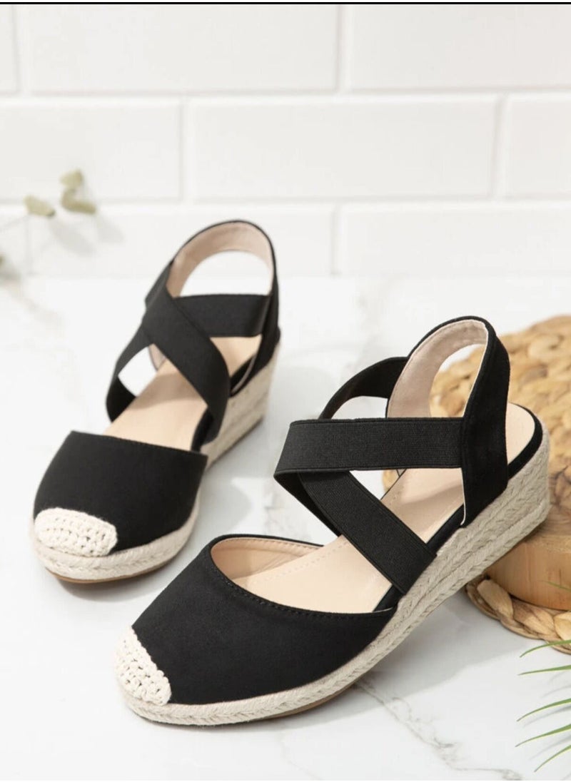 Generic - Closed Toe   Espadrille Wedges Sandals Black - Image 1