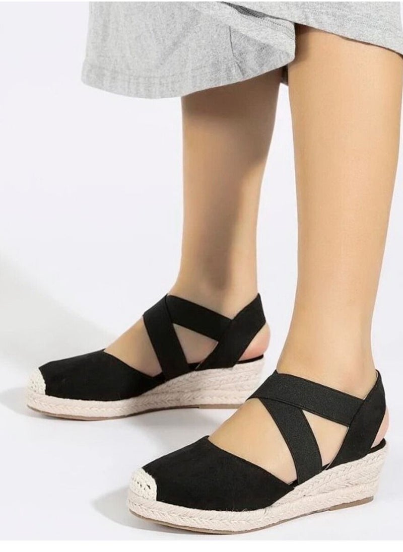 Generic - Closed Toe   Espadrille Wedges Sandals Black - Image 1