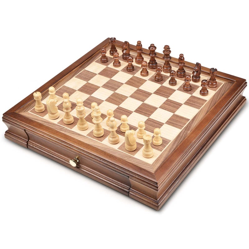 AMEROUS 128 x 128 Magnetic Wooden Chess Set with 2 Builtin Storage Drawers  2 Bonus Extra Queens  Gift Packaging  Staunton Chess Pieces Board Games Chess Sets for Adults and Kids - Image 3