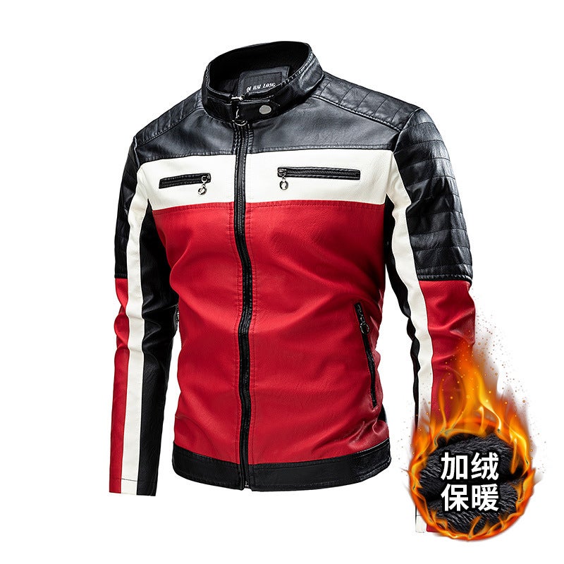 Outdoor Riding Motorcycle Leather Jacket Men'S Coat Fashionable Handsome British Style New Korean Style Collar Casual Wallet - Image 4