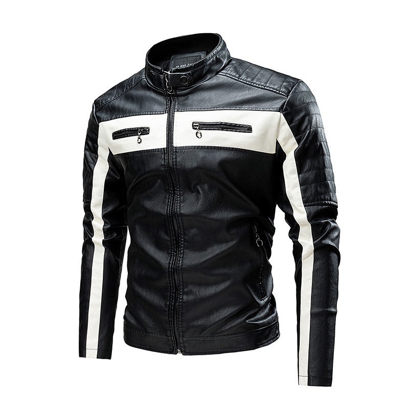 Outdoor Riding Motorcycle Leather Jacket Men'S Coat Fashionable Handsome British Style New Korean Style Collar Casual Wallet - Image 3