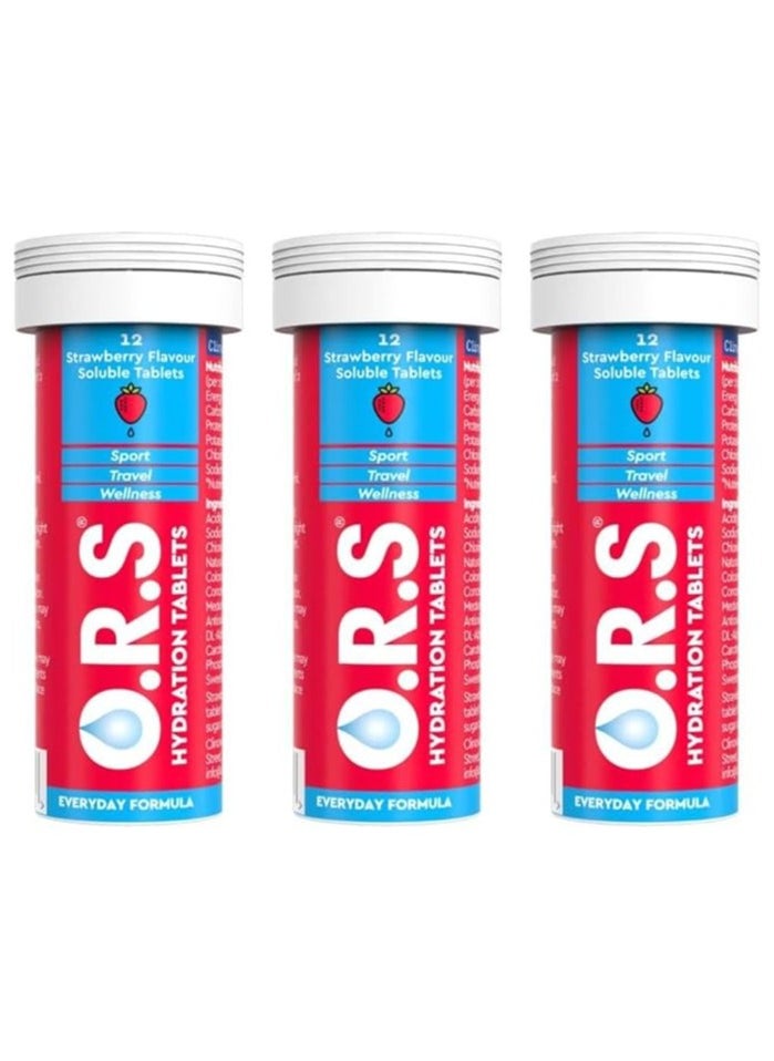 ORS - O.R.S Hydration Tablets with Electrolytes, Vegan, Gluten and Lactose Free Formula – Soluble Sports Hydration Tablets with Natural Strawberry Flavour, 36 Tablets (Pack of 3 x 12) - Image 1