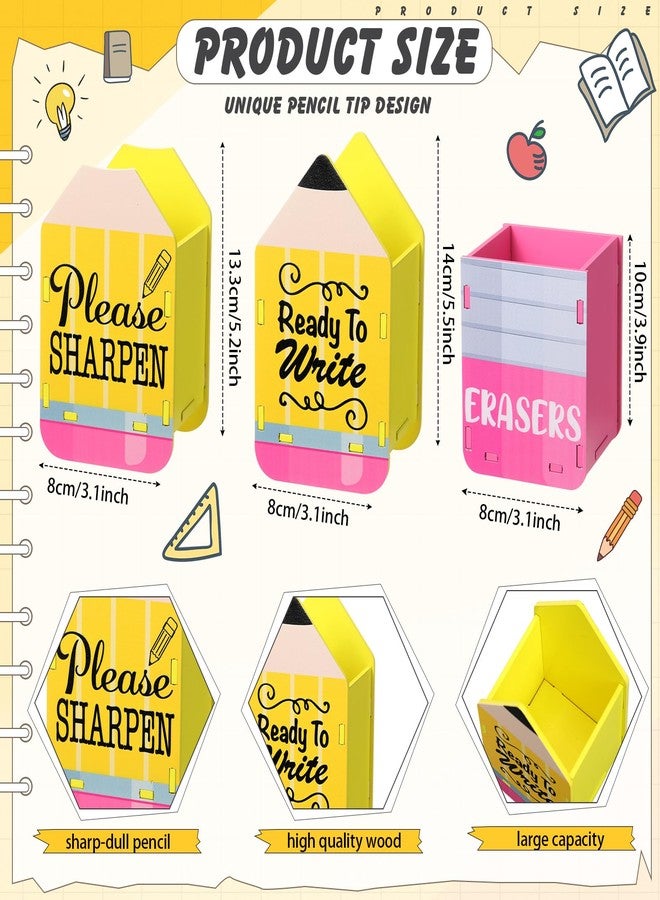 DoubleFill حامل أقلام رصاص مزدوج التعبئة مكون من 3 قطع، حاد وغير حاد، ممحاة، دلو أقلام رصاص خشبي على شكل قلم رصاص، موزع أقلام رصاص للعودة إلى المدرسة، إدارة الفصل الدراسي للمعلمين (نمط جاهز للكتابة) - Image 2