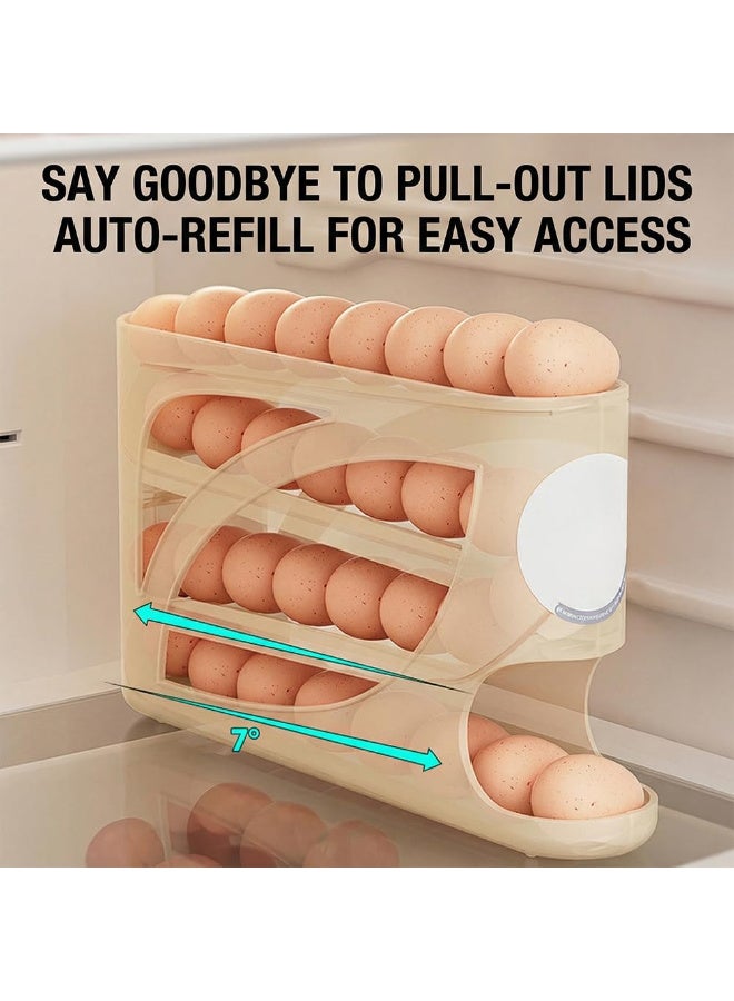 Refrigerator Automatic Rolling Egg Dispenser, 4-Layer Egg Storage Rack, Holds 30 Eggs, Space-Saving Kitchen Countertop Organizer -  White - Image 3