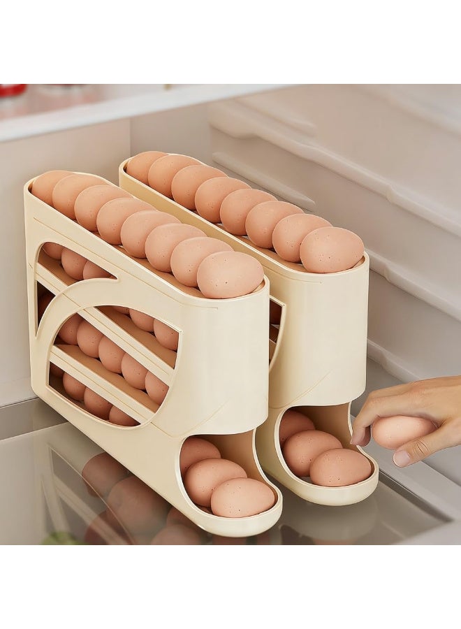 Refrigerator Automatic Rolling Egg Dispenser, 4-Layer Egg Storage Rack, Holds 30 Eggs, Space-Saving Kitchen Countertop Organizer -  White - Image 2