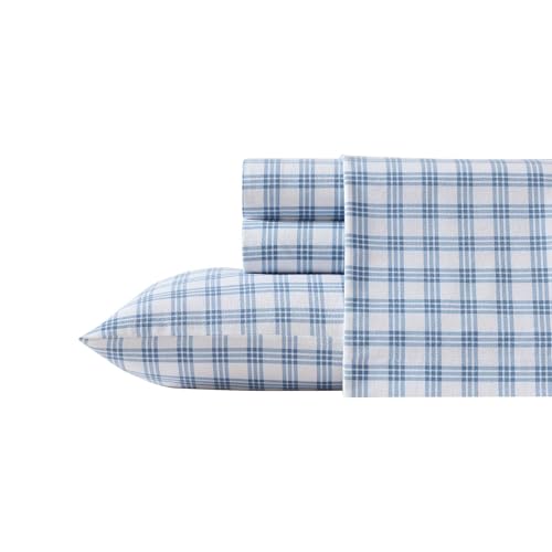 Eddie Bauer Full Bed Sheets Cotton Flannel Bedding Set with Matching Pillowcases Brushed for Extra Softness Deep Pocket OekoTex Certified Arrowhead Tartan Blue - Image 3