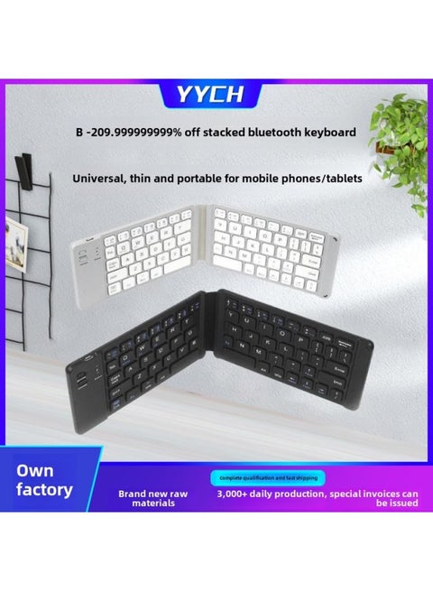 Bluetooth Keyboard Folding Is Suitable For IPad Carrying Business Office Mini Mobile Phone Tablet Computer Language Keyboard Wholesale-Color:Black + Dual-mode Mouse