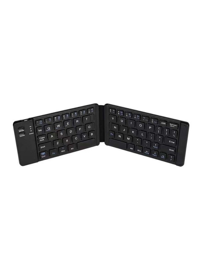 Bluetooth Keyboard Folding Is Suitable For IPad Carrying Business Office Mini Mobile Phone Tablet Computer Language Keyboard Wholesale-Color:Black + Dual-mode Mouse