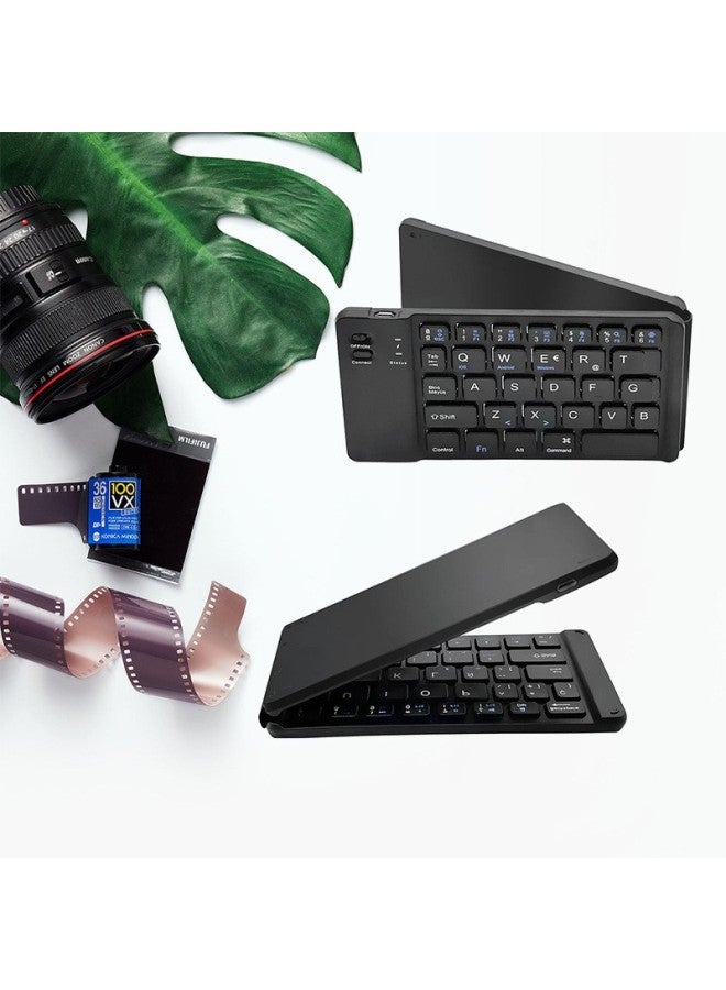 Bluetooth Keyboard Folding Is Suitable For IPad Carrying Business Office Mini Mobile Phone Tablet Computer Language Keyboard Wholesale-Color:Black + Dual-mode Mouse