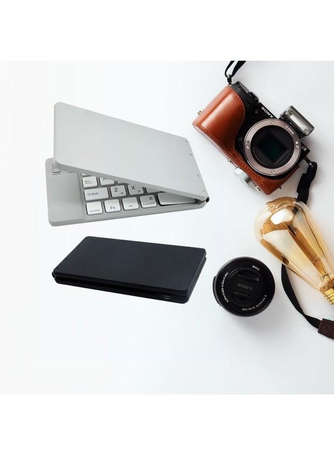 Bluetooth Keyboard Folding Is Suitable For IPad Carrying Business Office Mini Mobile Phone Tablet Computer Language Keyboard Wholesale-Color:Black + Dual-mode Mouse