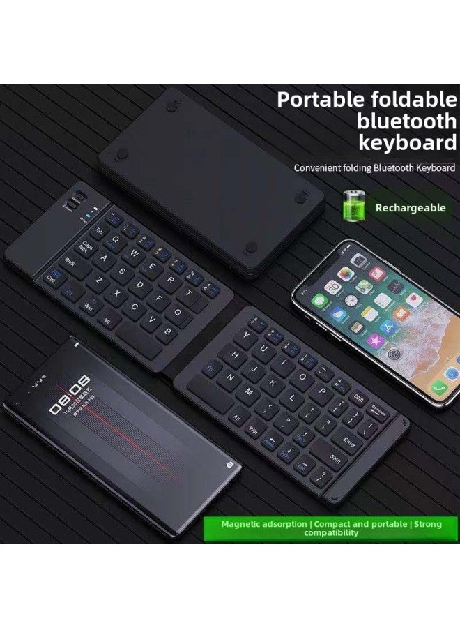 Bluetooth Keyboard Folding Is Suitable For IPad Carrying Business Office Mini Mobile Phone Tablet Computer Language Keyboard Wholesale-Color:Black + Dual-mode Mouse