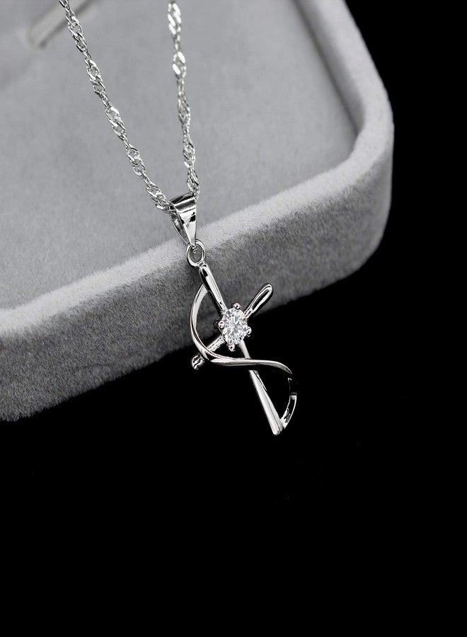 Uloveido Religious Jewelry Platinum Plated Cross Necklace Crucifix Pendant with White Cubic Zirconia Necklace for Women-N050 - Image 4