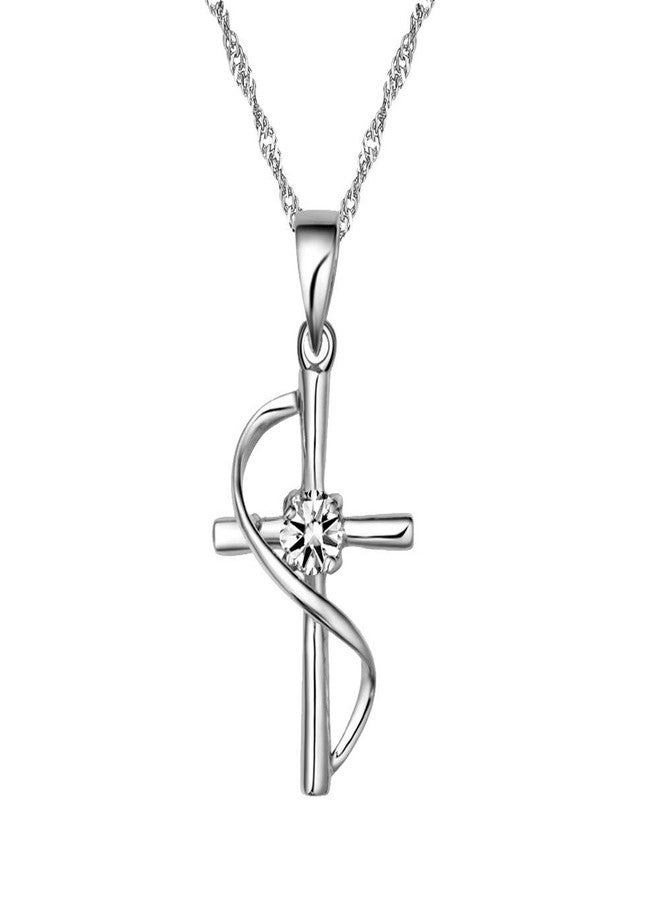 Uloveido Religious Jewelry Platinum Plated Cross Necklace Crucifix Pendant with White Cubic Zirconia Necklace for Women-N050 - Image 1