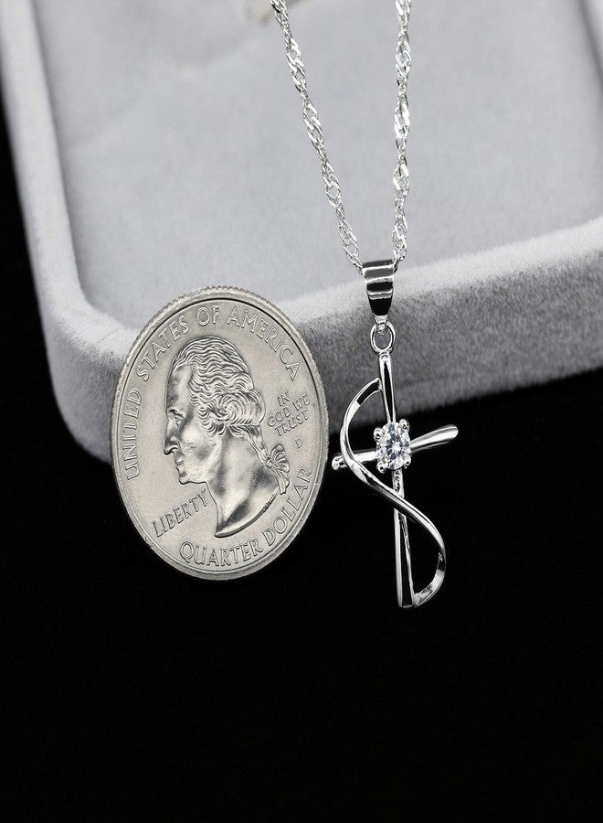 Uloveido Religious Jewelry Platinum Plated Cross Necklace Crucifix Pendant with White Cubic Zirconia Necklace for Women-N050 - Image 5