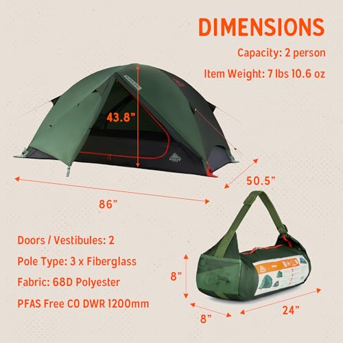 Kelty Wireless Freestanding Camping Tent, 2-8 Person Size, Huge Interior and Peak Height, Fast to Pitch, Color Coded Setup (2P / Dill/Black Forest) - Image 3