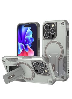 Case for iPhone 16 Pro Max, Magnetic Rugged Stand Hybrid Cell Cover (Grey)