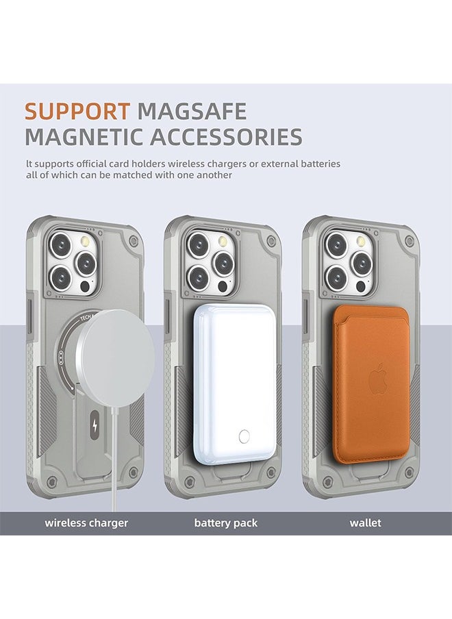 GIFT - Case for iPhone 16 Pro Max, Magnetic Rugged Stand Hybrid Cell Cover (Grey) - Image 1