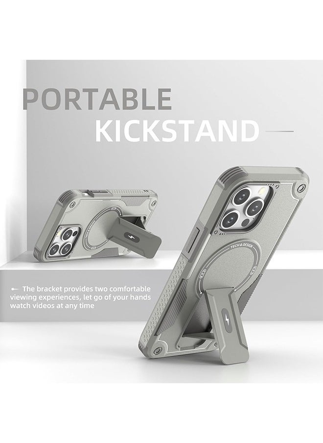 GIFT - Case for iPhone 16 Pro Max, Magnetic Rugged Stand Hybrid Cell Cover (Grey) - Image 1
