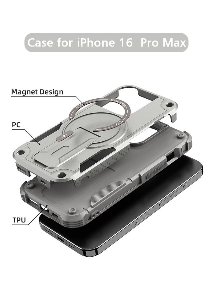 GIFT - Case for iPhone 16 Pro Max, Magnetic Rugged Stand Hybrid Cell Cover (Grey) - Image 1