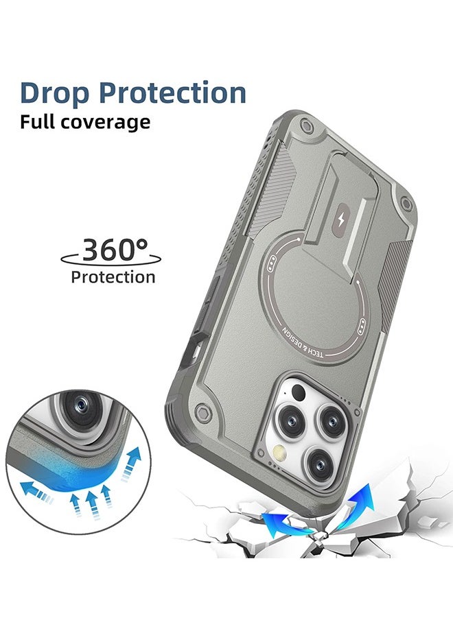 GIFT - Case for iPhone 16 Pro Max, Magnetic Rugged Stand Hybrid Cell Cover (Grey) - Image 1