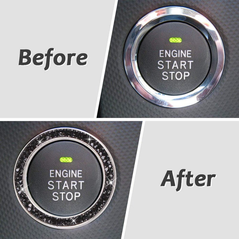 ToBeQueen Bling Car Crystal Rhinestone Ring Emblem Sticker, Car Interior Decoration, Bling Car Accessories for Women, Push to Start Button, Key Ignition Starter & Knob Ring (Black) - Image 2