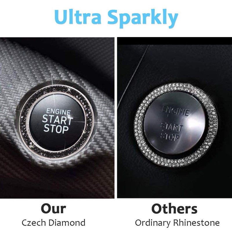 ToBeQueen Bling Car Crystal Rhinestone Ring Emblem Sticker, Car Interior Decoration, Bling Car Accessories for Women, Push to Start Button, Key Ignition Starter & Knob Ring (Black) - Image 3