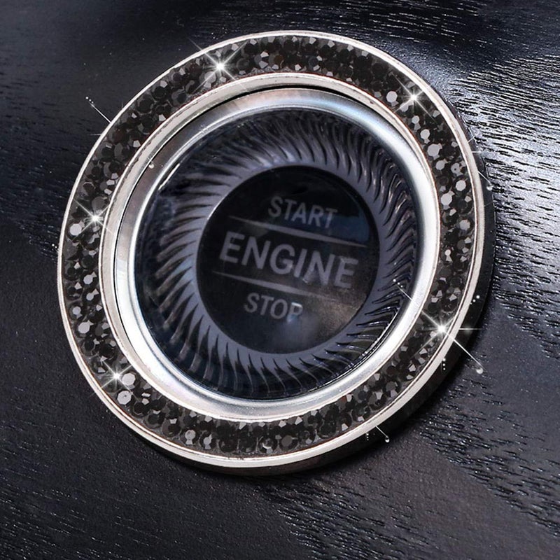 ToBeQueen Bling Car Crystal Rhinestone Ring Emblem Sticker, Car Interior Decoration, Bling Car Accessories for Women, Push to Start Button, Key Ignition Starter & Knob Ring (Black) - Image 5