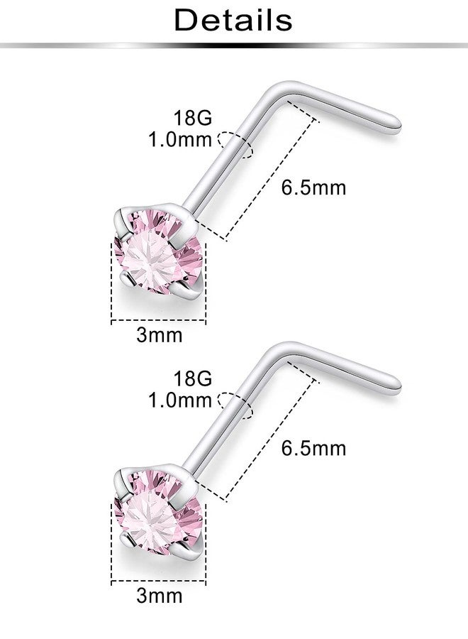 Ftovosyo Hypoallergenic Nose Rings Studs 18G Surgical Steel L Shaped Nose Piercings Pink Cubic Zirconia Nostril Piercing Jewelry for Women & Men - Image 2