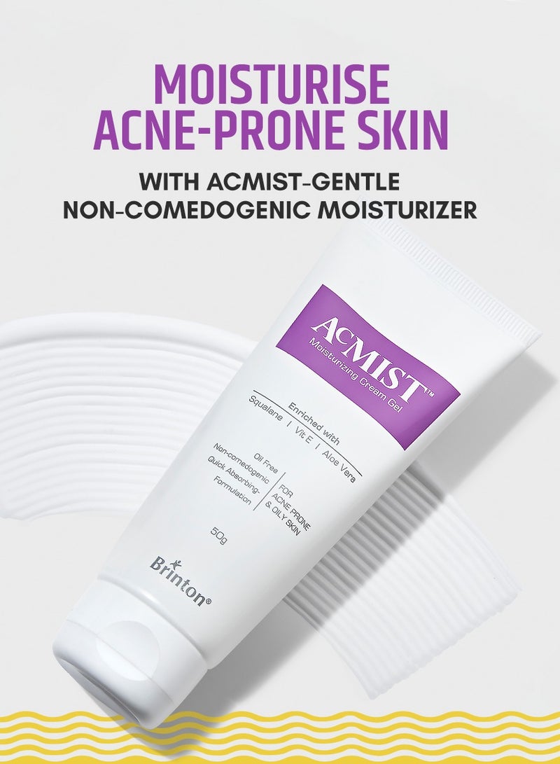Brinton AcMist Face Moisturizing Cream Gel for Acne Prone & Oily Skin | Enriched with Vitamin E, Aloe Vera & Squalane | Non Comedogenic | Quick Absorbing Formulation | Allergen Free Fragrance - Image 2