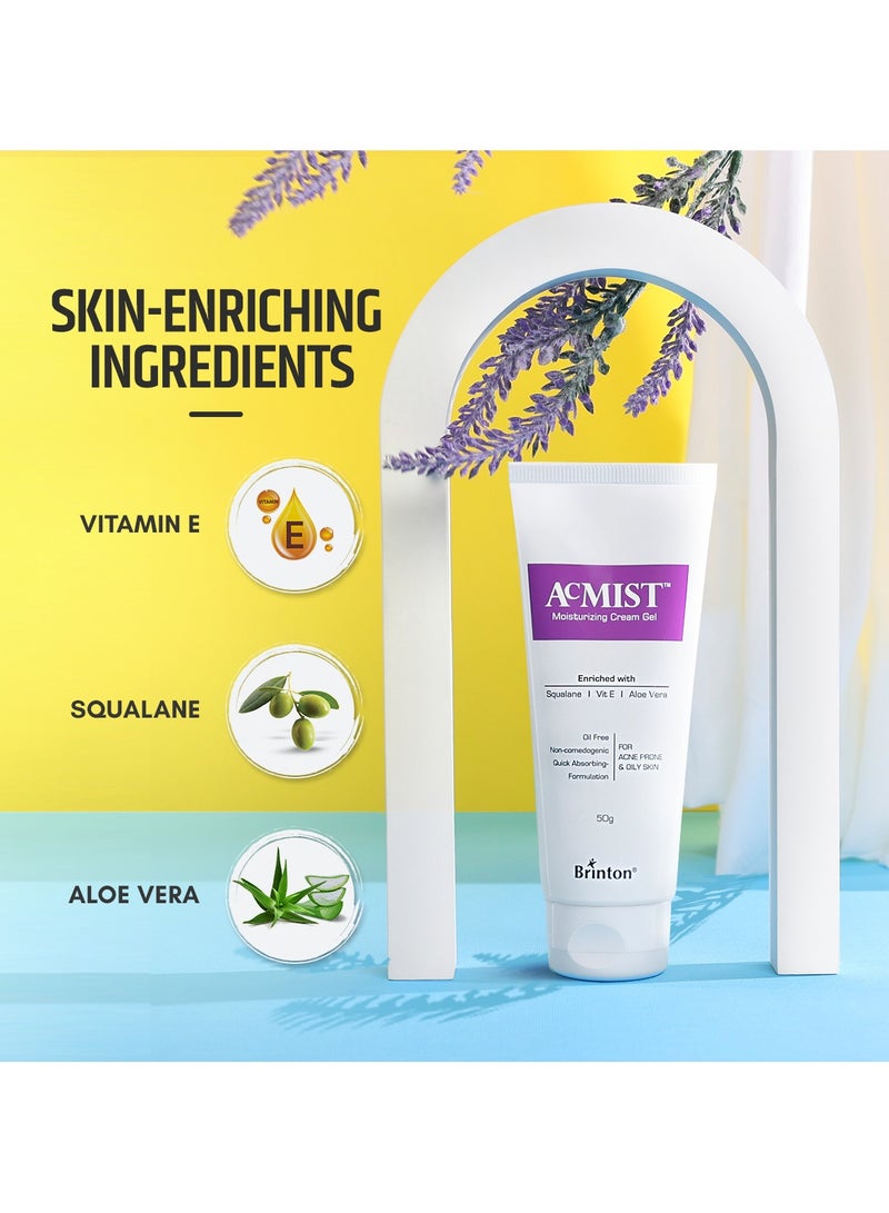 Brinton AcMist Face Moisturizing Cream Gel for Acne Prone & Oily Skin | Enriched with Vitamin E, Aloe Vera & Squalane | Non Comedogenic | Quick Absorbing Formulation | Allergen Free Fragrance - Image 3