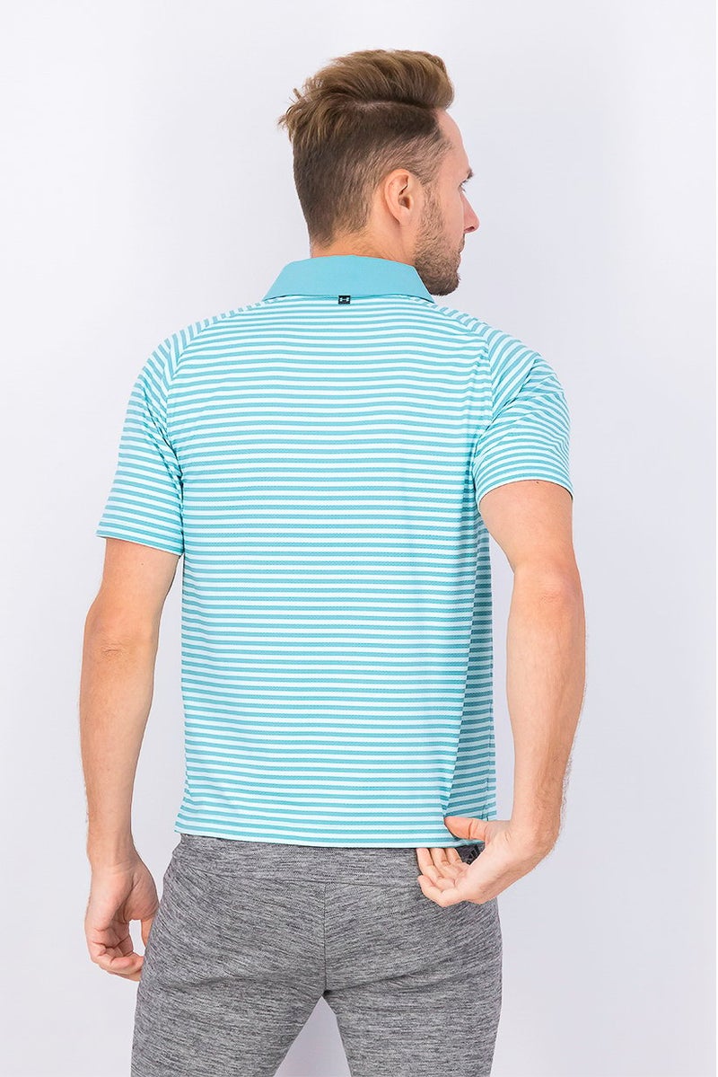 UNDER ARMOUR قميص بولو قصير الأكمام للرجال بتصميم عادي مع خطوط، تركواز - Image 4