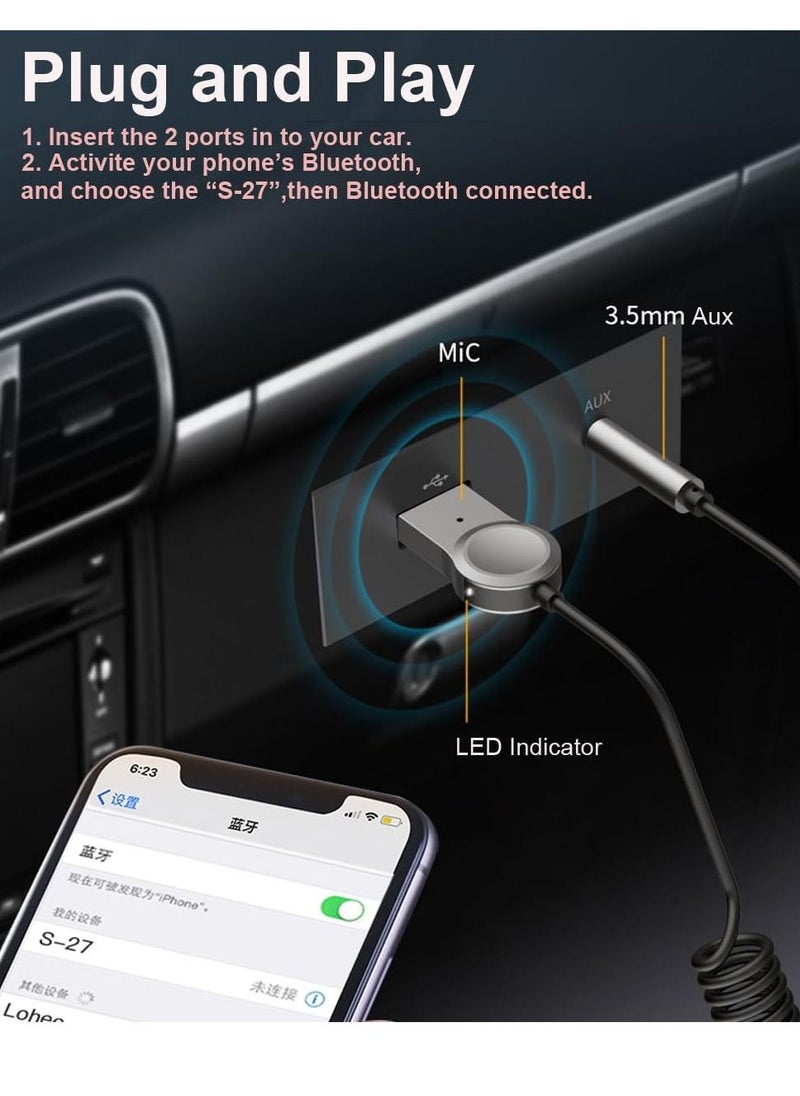 SYOSI - Aux to Bluetooth 5.1 Adapter, High Resolution Wireless Audio Bluetooth 5.1 Adapter with Audiophile USB DAC 3.5mm AUX for Car/Home Stereo Hi Res Music Streaming, No Charging Needed - Image 1