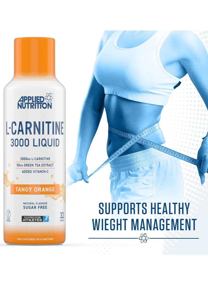 Applied Nutrition L‑Carnitine 3000 Liquid – Tangy Orange 480 ml | High‑Strength Fat Metabolizer, Vegan & Halal, with Green Tea + Vitamin C - Image 3