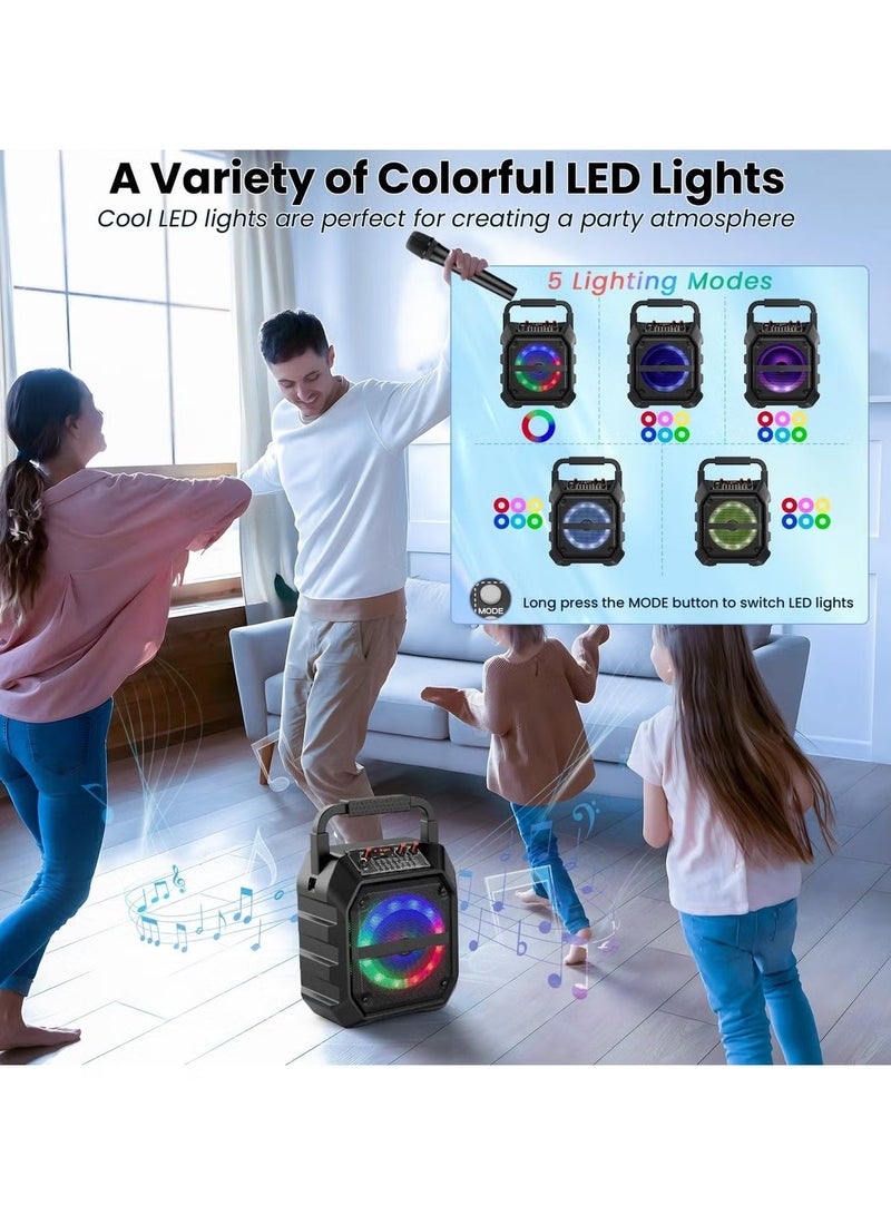 FlashHawk Karaoke Machine with Two Wireless Microphones,Portable Bluetooth Speaker with LED Lights, PA System, Supports TF Card/USB for Adults & Kids, for Girls Boys Families Home Party, Black - Image 2