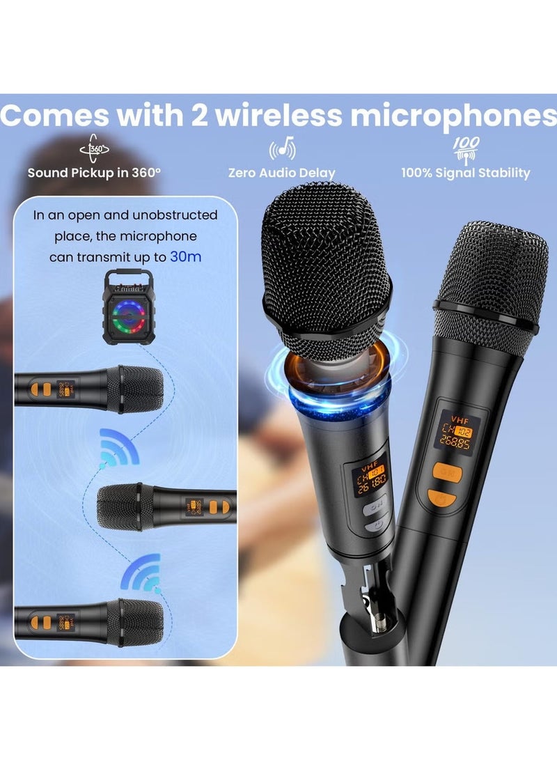 FlashHawk Karaoke Machine with Two Wireless Microphones,Portable Bluetooth Speaker with LED Lights, PA System, Supports TF Card/USB for Adults & Kids, for Girls Boys Families Home Party, Black - Image 5