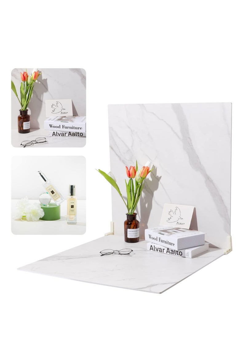 Generic 2PCS Photography Backdrop Food Background Boards 60cmx60cm Texture Photo Studio Double Sided Flat Lay Tabletop Kit for Product Props Shooting Jewelry Cosmetics Desk Waterproof (Marble Texture)  - Image 1