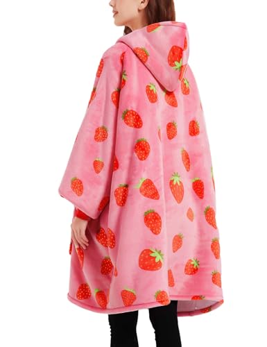 KFUBUO Wearable Blanket Hoodie for Adults Sherpa All Patterns Oversized Sweatshirt Blanket with Pockets Cute Birthday Gifts for Sister Strawberry - Image 2