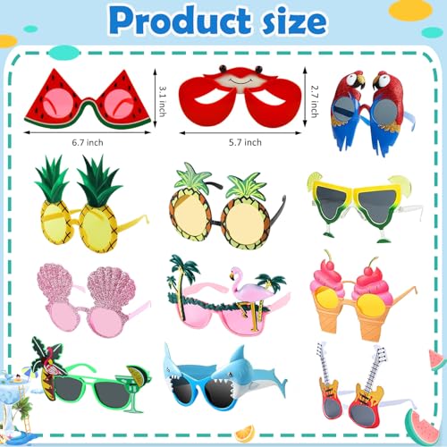 Kabcifea 12 Pairs Novelty Party Sunglasses,Funny Luau Party Sunglasses Hawaiian Tropical Beach Glasses Summer Pool Party Sunglass for Beach Themed Party Supplies - Image 2