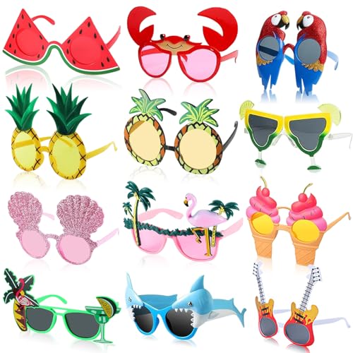 Kabcifea 12 Pairs Novelty Party Sunglasses,Funny Luau Party Sunglasses Hawaiian Tropical Beach Glasses Summer Pool Party Sunglass for Beach Themed Party Supplies - Image 1