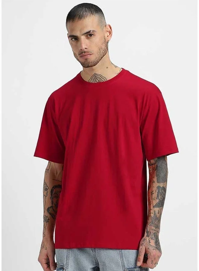 فيردو تيشيرت فيردو قطن نقي مقاس كبير نصف كم للرجال أحمر