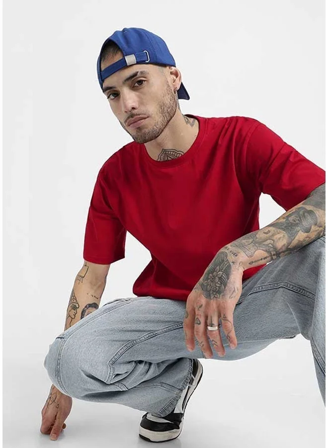 فيردو تيشيرت فيردو قطن نقي مقاس كبير نصف كم للرجال أحمر