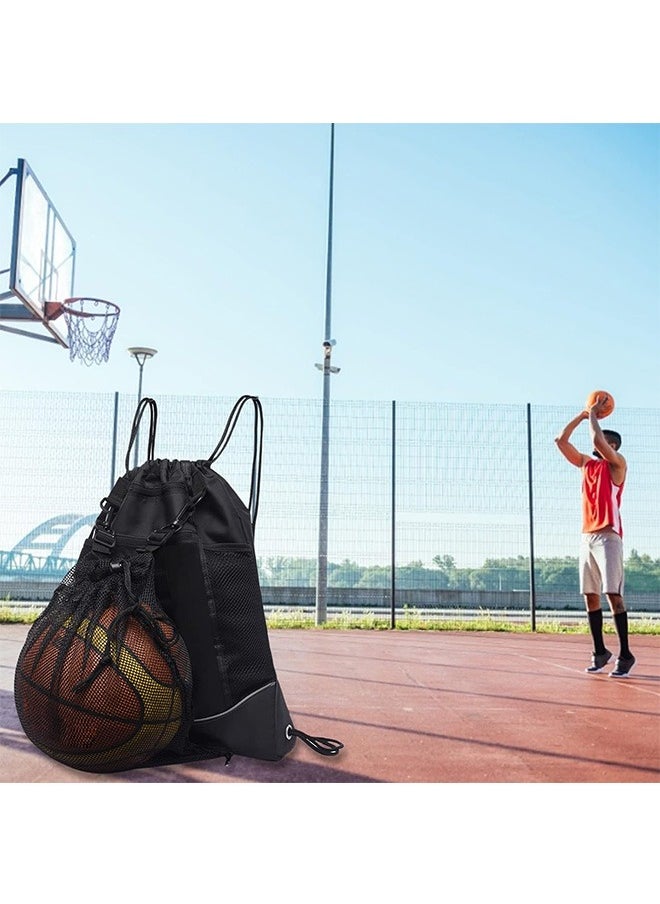 Garlo Boys' drawstring basketball backpack, foldable soccer backpack, fitness bag, sports bag, detachable volleyball, baseball, yoga ball mesh bag, black  - Image 2