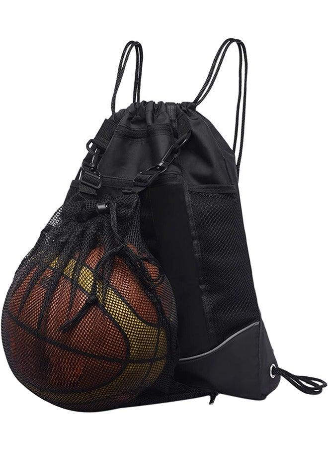 Garlo Boys' drawstring basketball backpack, foldable soccer backpack, fitness bag, sports bag, detachable volleyball, baseball, yoga ball mesh bag, black  - Image 1