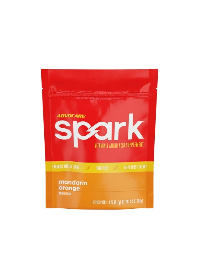 AdvoCare AdvoCare Spark Vitamin & Amino Acid Supplement - Focus & Energy Drink Powder Mix with Vitamin A, B-6, C & E - Also Includes L-Carnitine & L-Tyrosine - Mandarin Orange, 14 Stick Packs  - Image 1