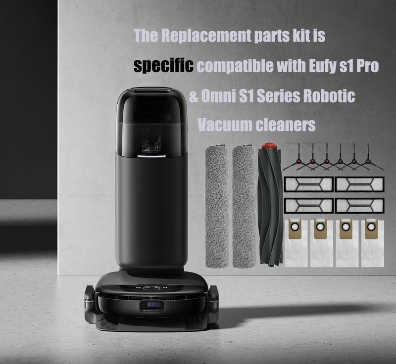 JoyBros Omni S1 Pro Replacement Parts Accessories for Eufy Omni S1/S1 Pro Robot Vacuum: Main Brush X1, Side Brush X6, Washable Filter X4, Dust Bag X4, Rolling Mop X3 17-Pack - Image 2