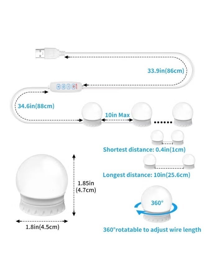 QZ 14 LED Hollywood Vanity Mirror Lights, Dimmable Makeup Mirror Light with 3 Color Temperatures, USB Powered Bathroom and Dressing Table Lighting with Remote Control, Perfect Gift for Women (White) - Image 2